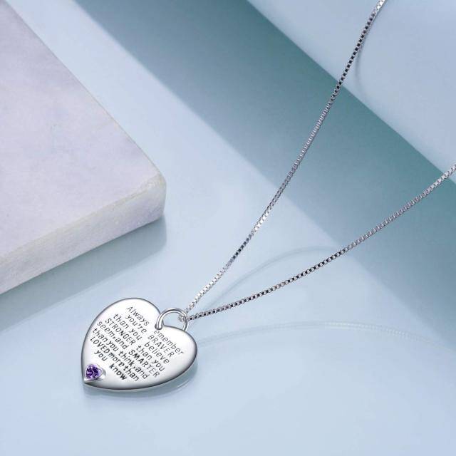 Collar de plata de ley de febrero Birthstone Cubic Zirconia Heart Pendant Inspirational Ne-4