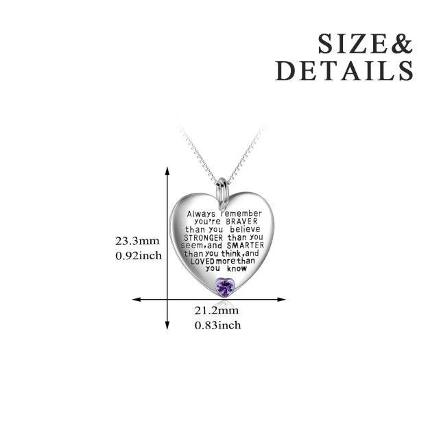 Collar de plata de ley de febrero Birthstone Cubic Zirconia Heart Pendant Inspirational Ne-5