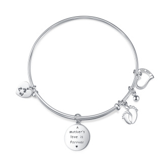 Pulseira de prata esterlina eu te amo expansível com pingentes para mamãe-8
