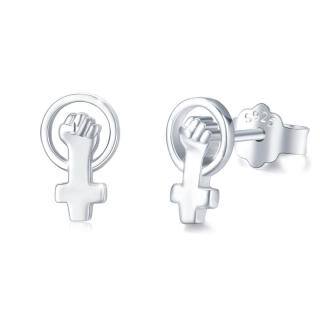Sterling Silver Cross Circle Stud Earrings for Women-8