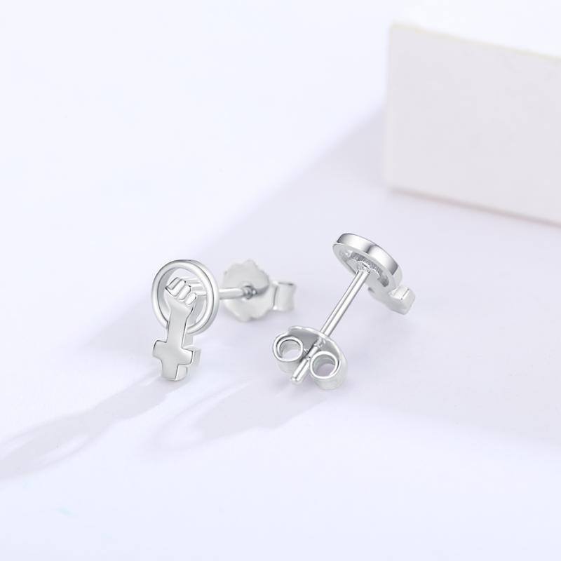 Sterling Silver Cross Circle Stud Earrings for Women-5