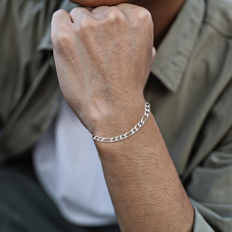 Pulseira de corrente de elos Figaro em prata esterlina-4