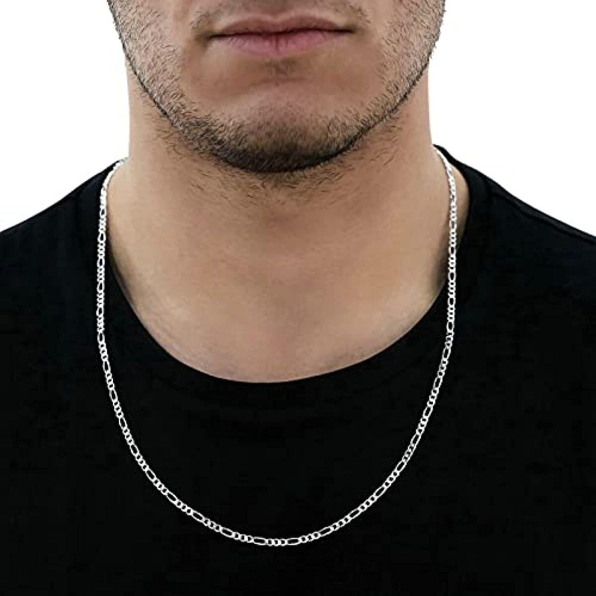 Sterling Silver Figaro Link Chain Necklace for Men-2