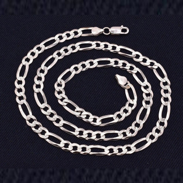 Sterling Silver Figaro Link Chain Necklace for Men-3