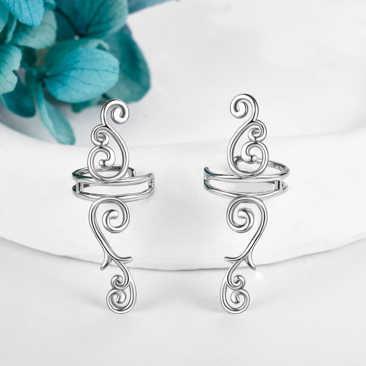 Sterling Silver Filigree Cuff Earrings-4