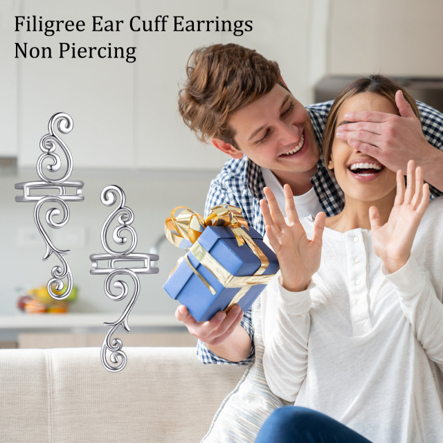 Boucles d'oreilles manchette en filigrane en argent sterling-5