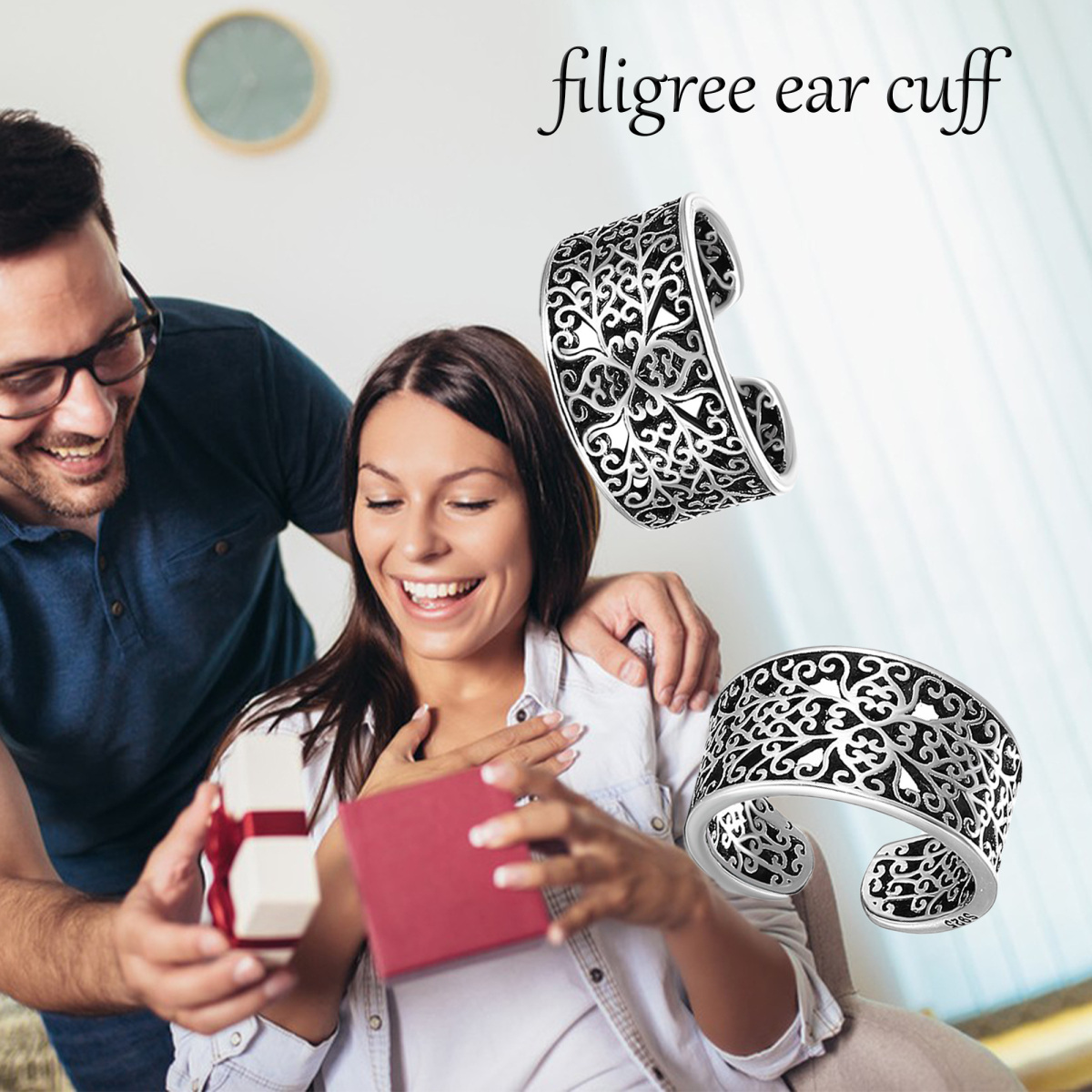 Boucles d'oreilles manchette en filigrane en argent sterling-6