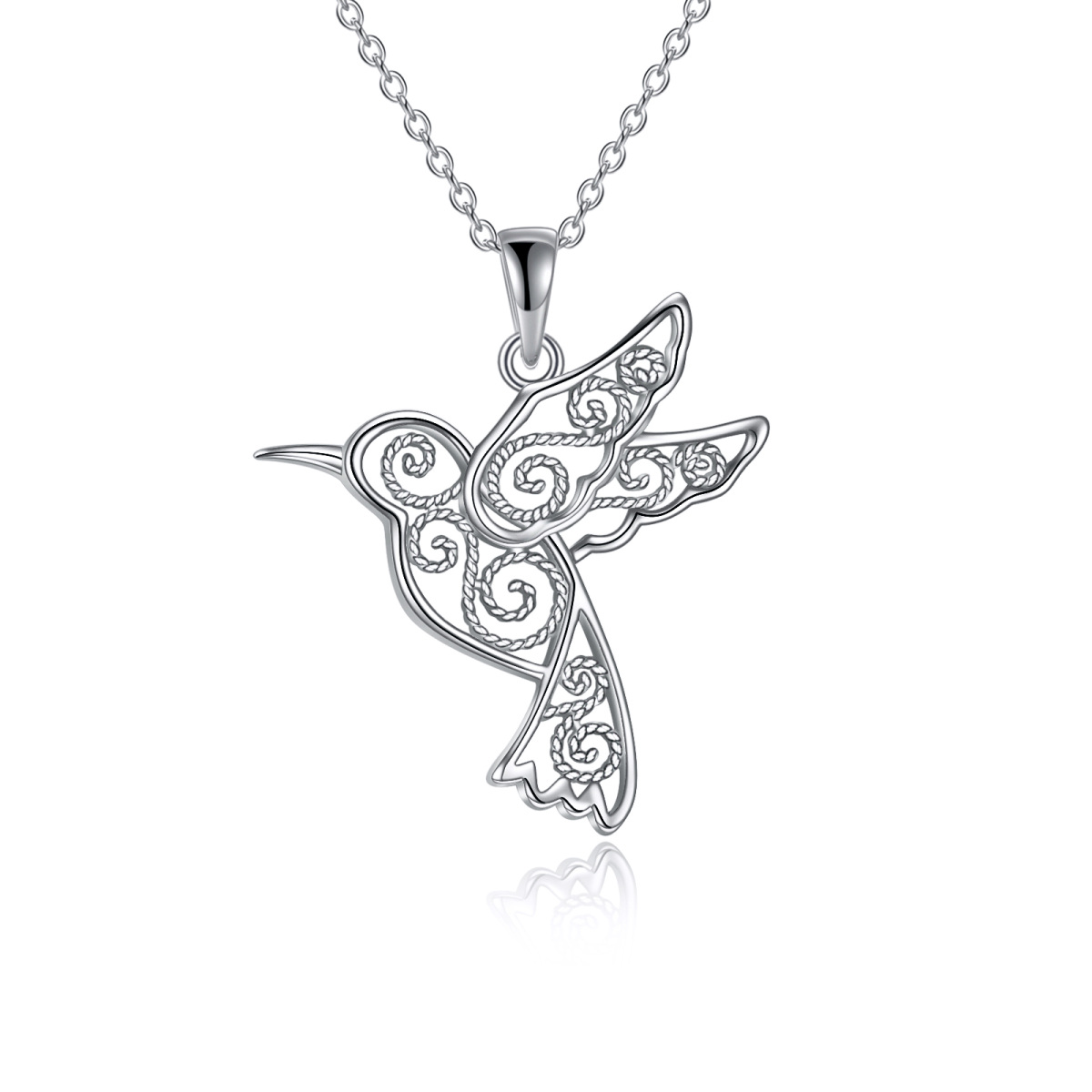 Collier pendentif colibri en filigrane en argent sterling-1