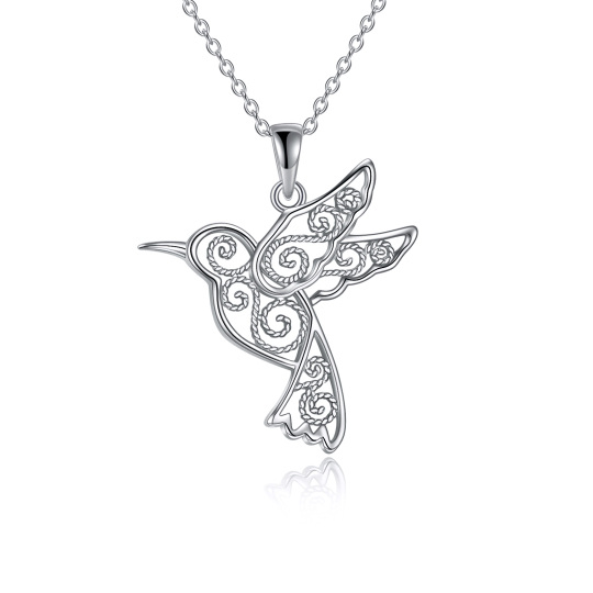 Collier pendentif colibri en filigrane en argent sterling