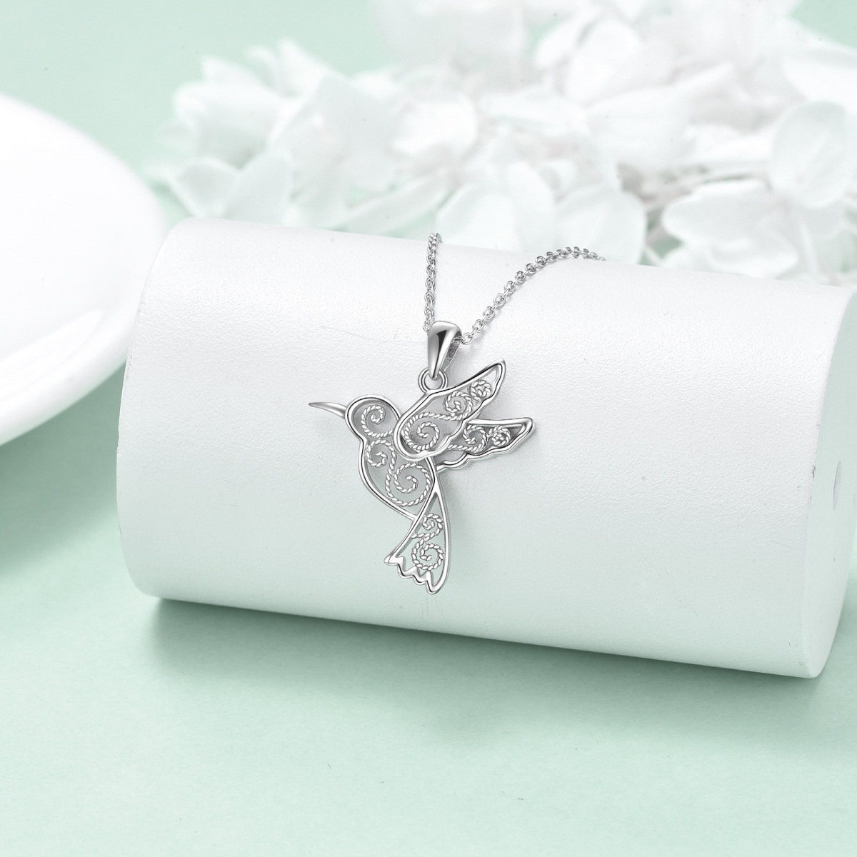 Collier pendentif colibri en filigrane en argent sterling-3