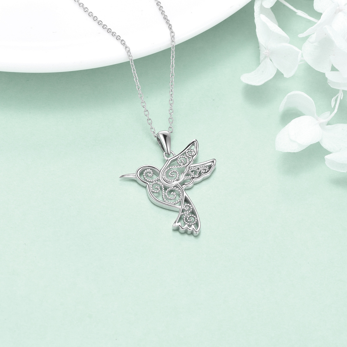 Collier pendentif colibri en filigrane en argent sterling-4