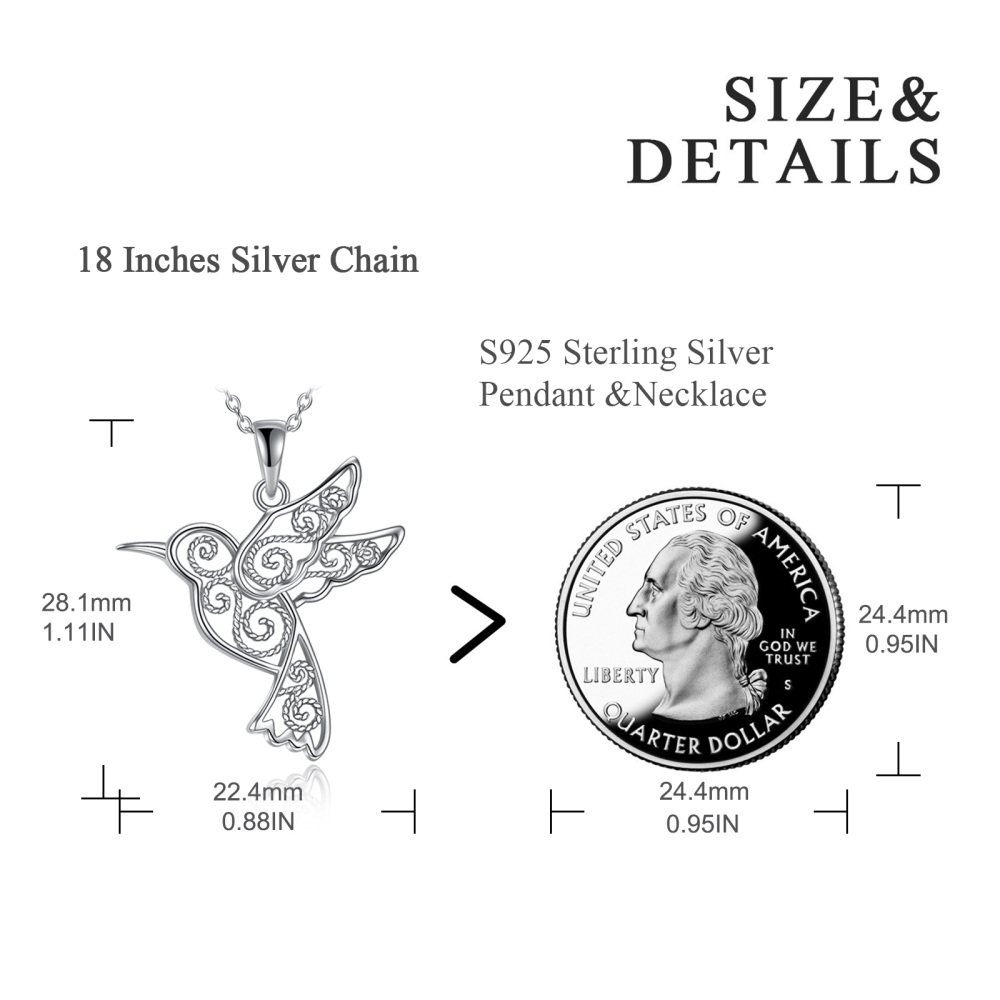 Sterling Silver Filigree Hummingbird Pendant Necklace-5