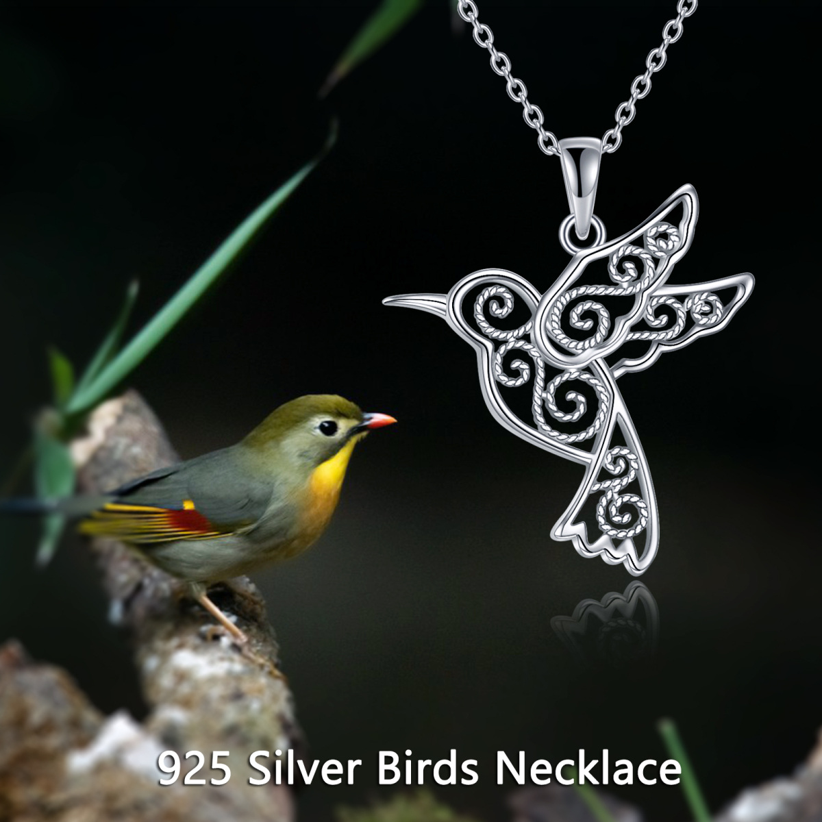 Collier pendentif colibri en filigrane en argent sterling-6