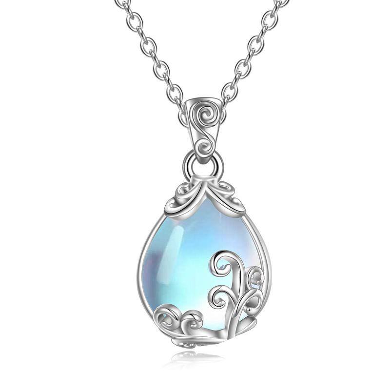 Sterling Silver Moonstone Drop Pendant Necklace for Women-1