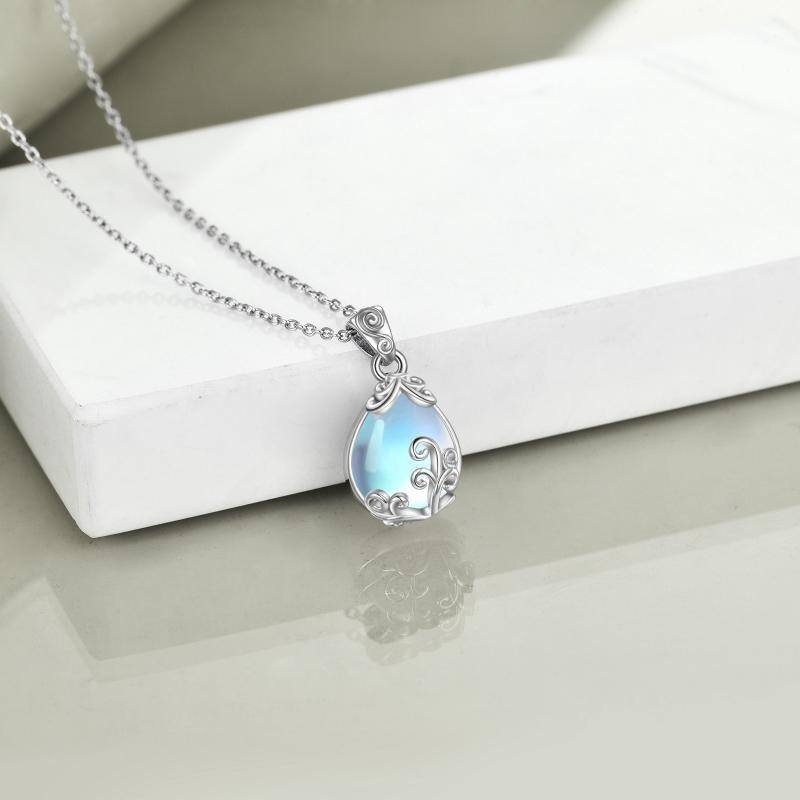 Sterling Silver Moonstone Drop Pendant Necklace for Women-3