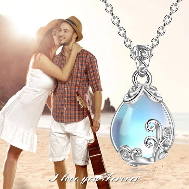 Sterling Silver Moonstone Drop Pendant Necklace for Women-6