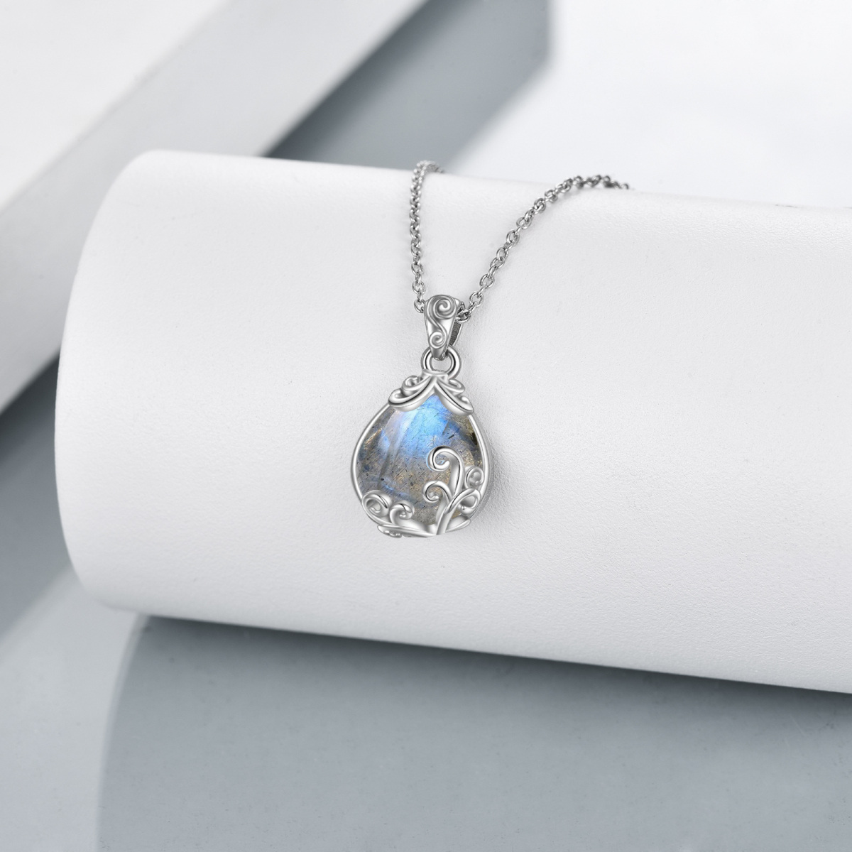 Sterling Silver Moonstone Drop Pendant Necklace for Women-7