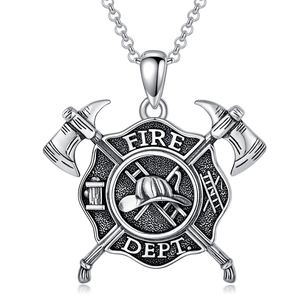 Sterling Silver Fire Dept Shield Pendant Necklace-1