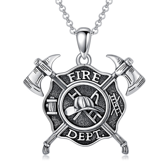 Sterling Silver Fire Dept Shield Pendant Necklace