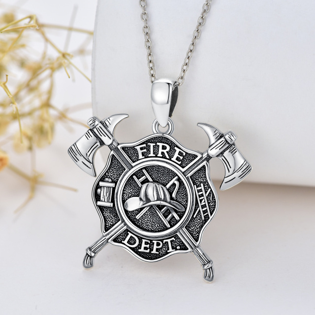 Sterling Silver Fire Dept Shield Pendant Necklace-4