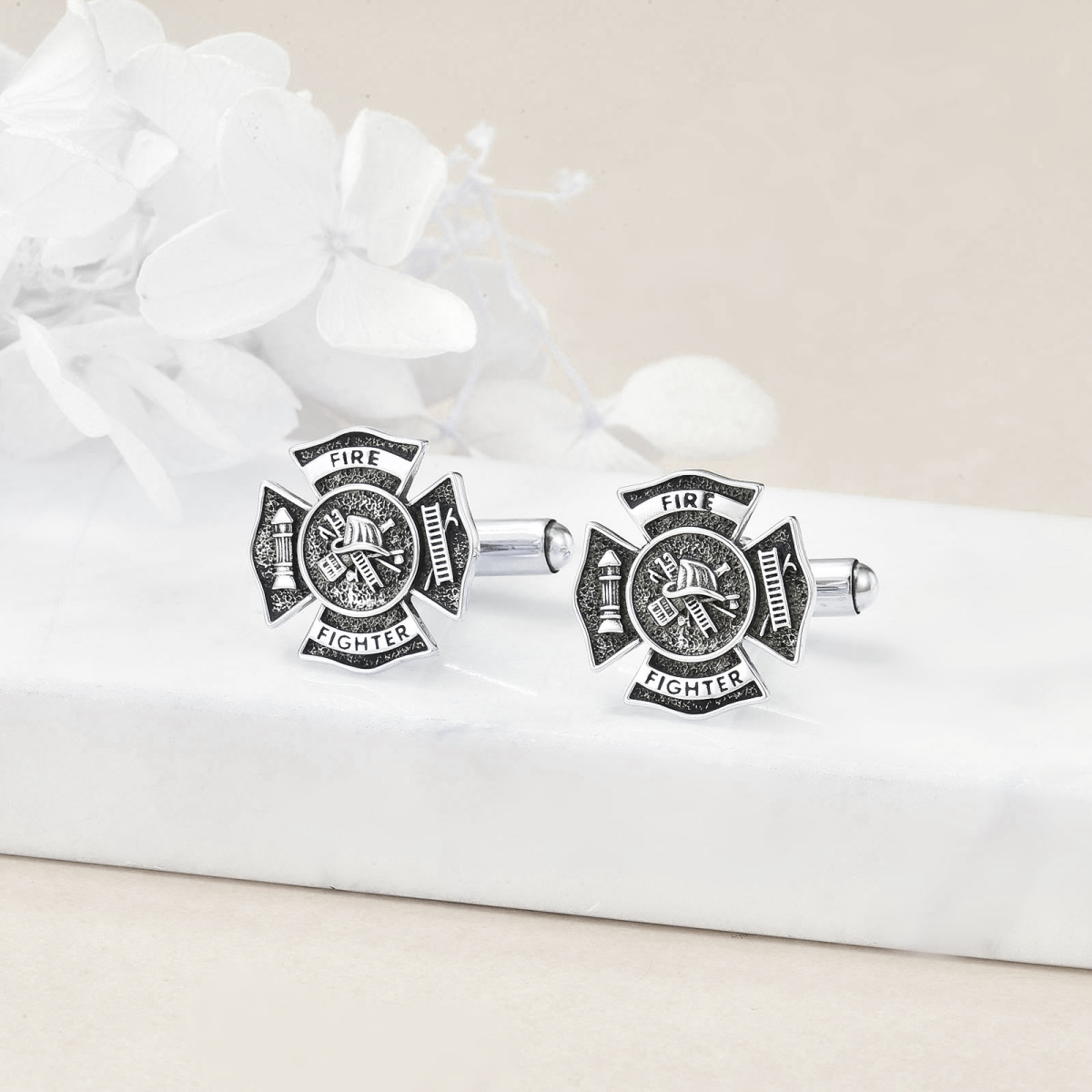 Sterling Silver Fireman Firefighter Cufflinks For Men-3