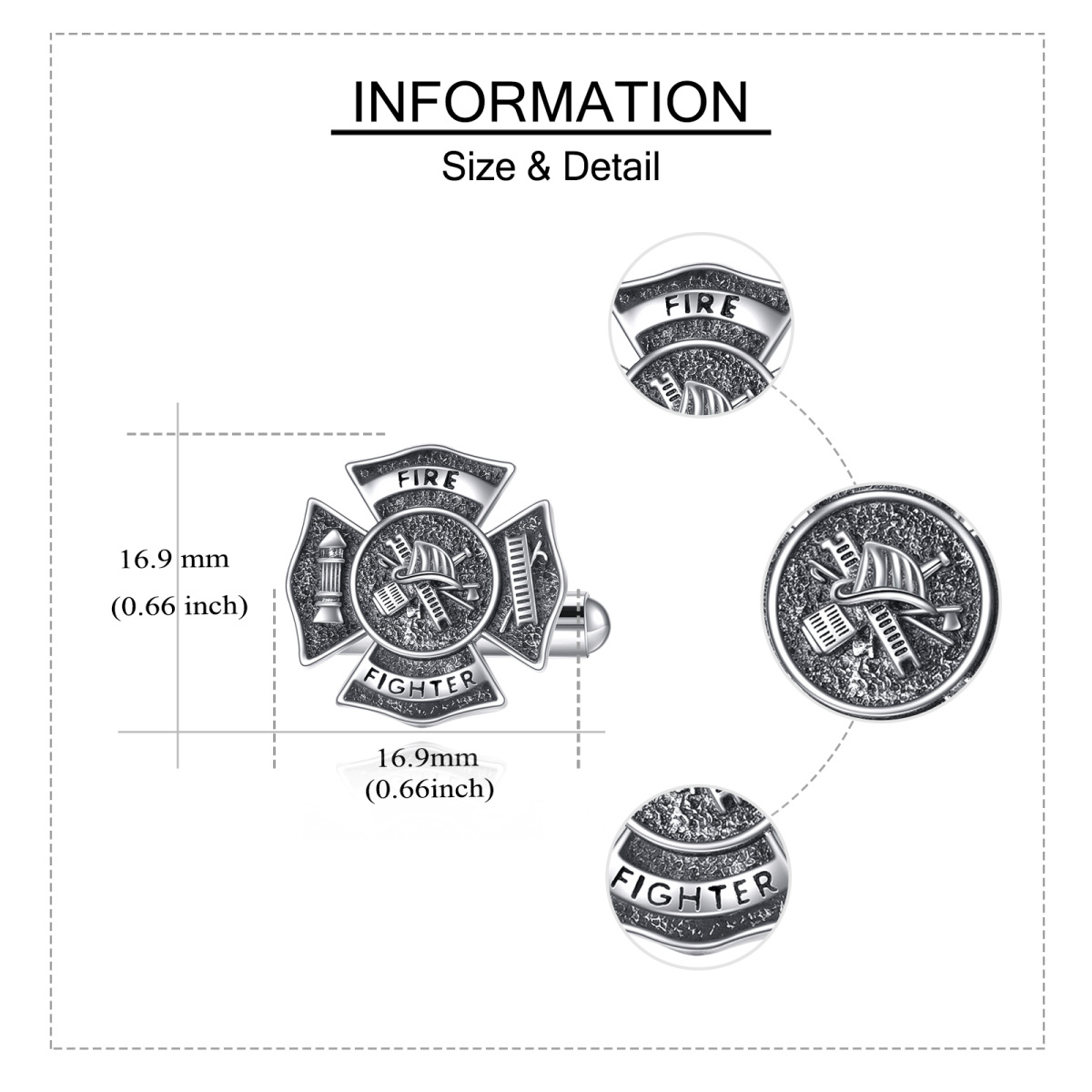 Manschettenknöpfe aus Sterlingsilber mit Feuerwehrmann-Motiv für Männer-5