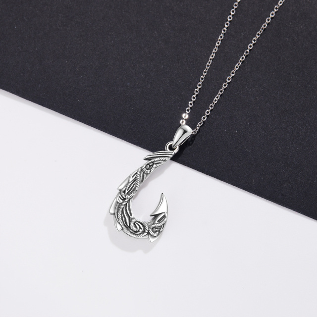 Collana da uomo con gancio a forma di pesce in argento sterling-3