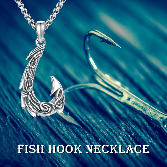 Sterling Silver Fish Hook Pendant Necklace for Men-5