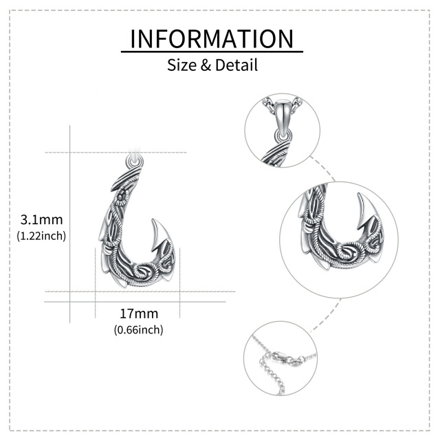 Sterling Silber Fischhaken-Anhänger Halskette für Männer-6