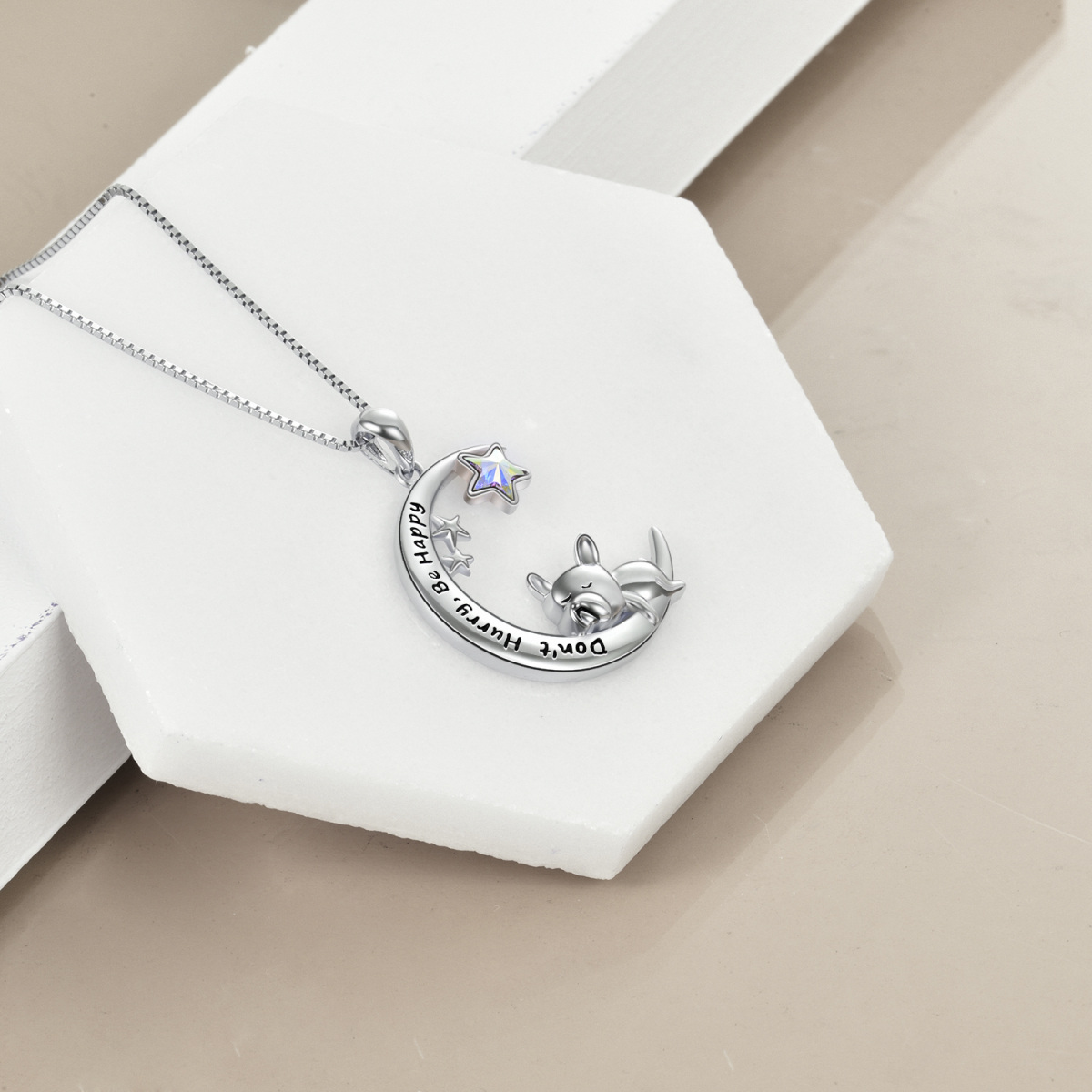 Collar con colgante de perro de plata de ley con estrella de cinco puntas y cristal para mujer-4