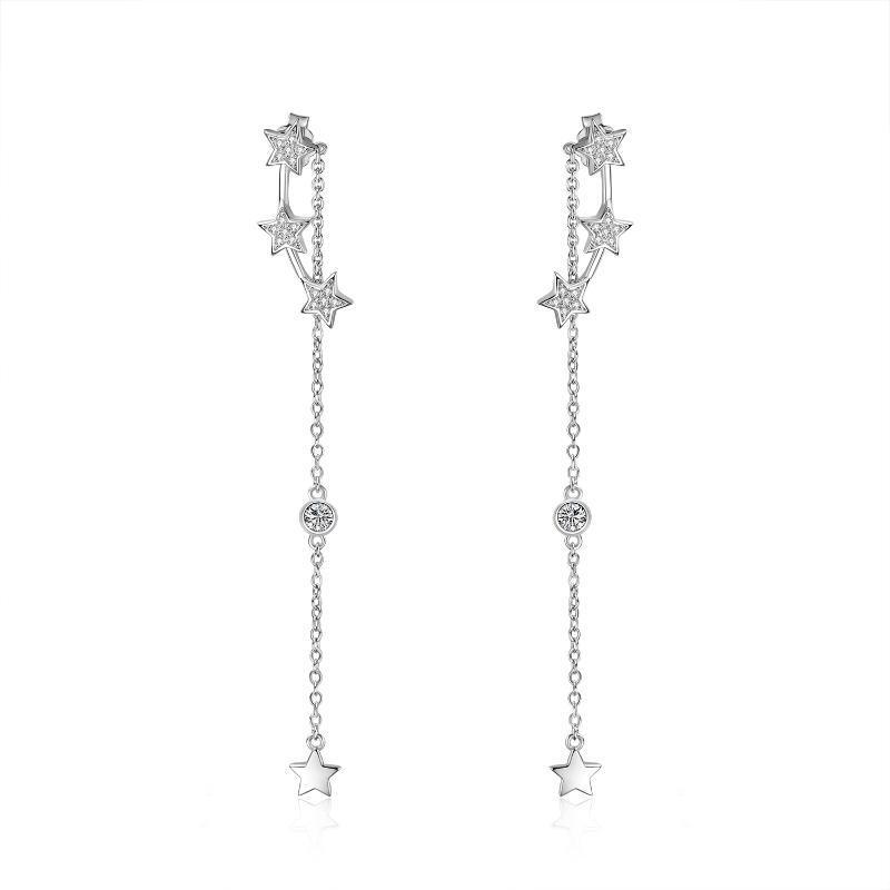 Brincos de gota de zircônia cúbica estrela de cinco pontas em prata esterlina para mulheres-1