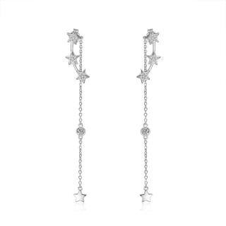 Sterling Silver Five-Pointed Star Cubic Zirconia Drop Earrings For Women-5