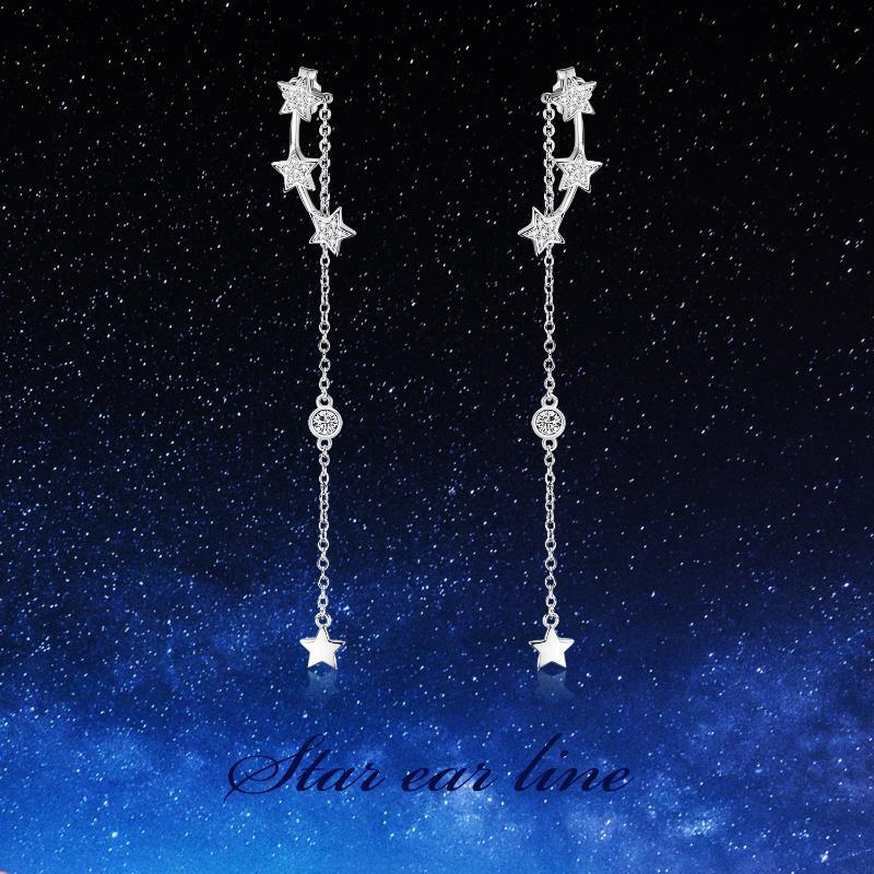 Brincos de gota de zircônia cúbica estrela de cinco pontas em prata esterlina para mulheres-5