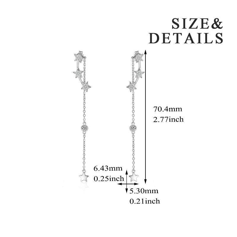 Sterling Silver Five-Pointed Star Cubic Zirconia Drop Earrings For Women-6