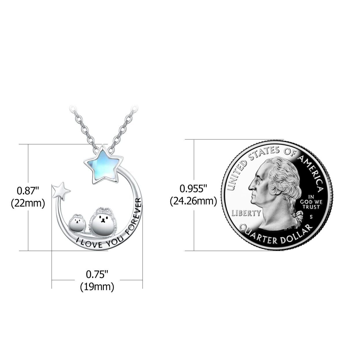 Sterling Silver Five-Pointed Star Moonstone Hedgehog Moon And Star Pendant Engraving Necklace For Women-6