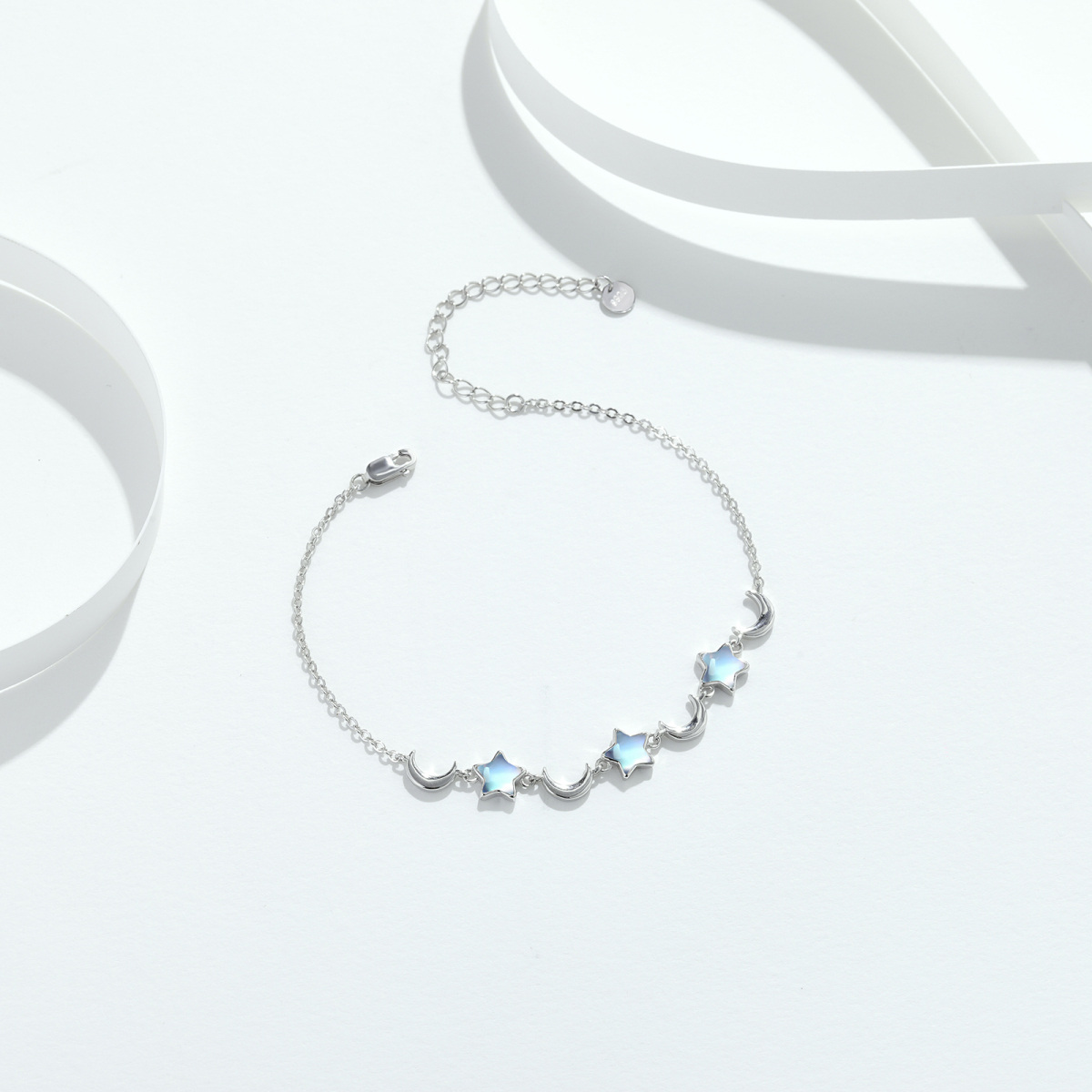 Bracciale con ciondolo in argento sterling con pietra di luna, luna e stella, per ragazza-2