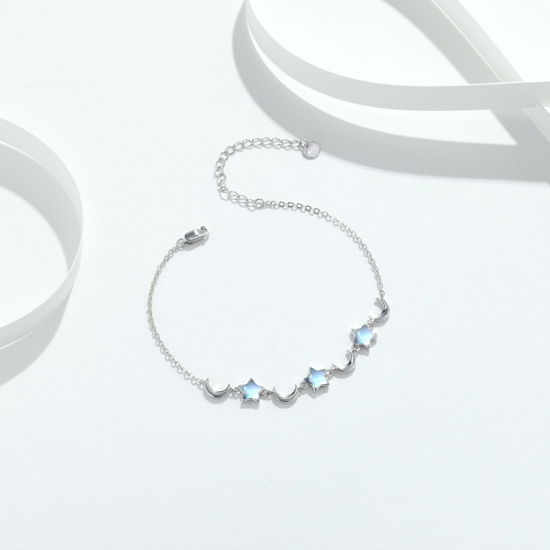 Sterling Silver Moonstone Moon & Star Charm Bracelet For Girl-2