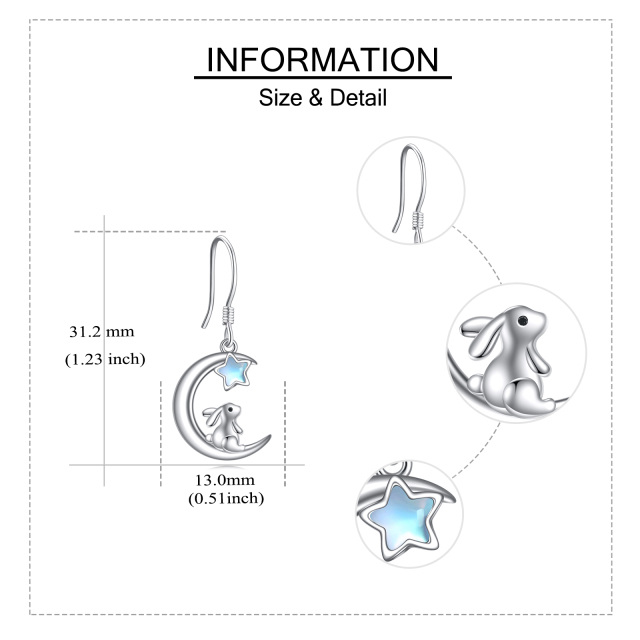 Boucles d'oreilles en argent sterling en forme d'étoile à cinq branches Lapin et Lune en p-5