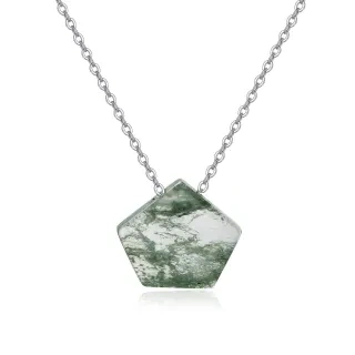 Sterling Silver Five-Pointed Star Shaped Moss Agate Pentagram Pendant Necklace-10