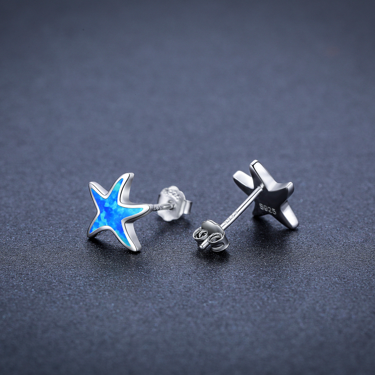 Pendientes de plata de ley con forma de estrella de mar y ópalo de cinco puntas-3