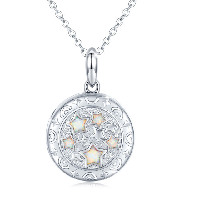 Sterling Silver Five-Pointed Star Shaped Opal Stars Personalized Photo Locket Necklace