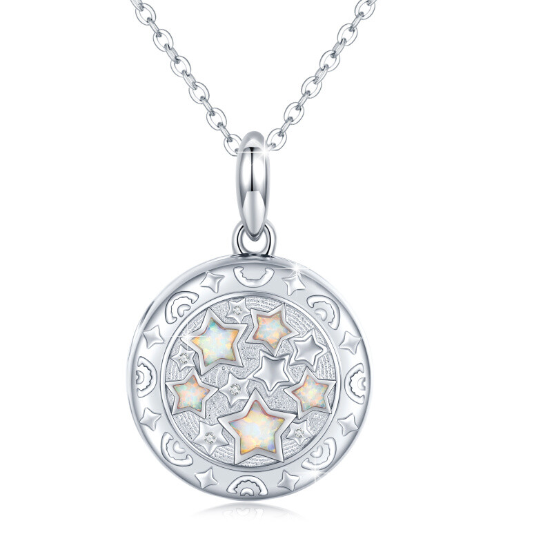 Sterling Silver Five-Pointed Star Shaped Opal Stars Personalized Photo Locket Necklace-10