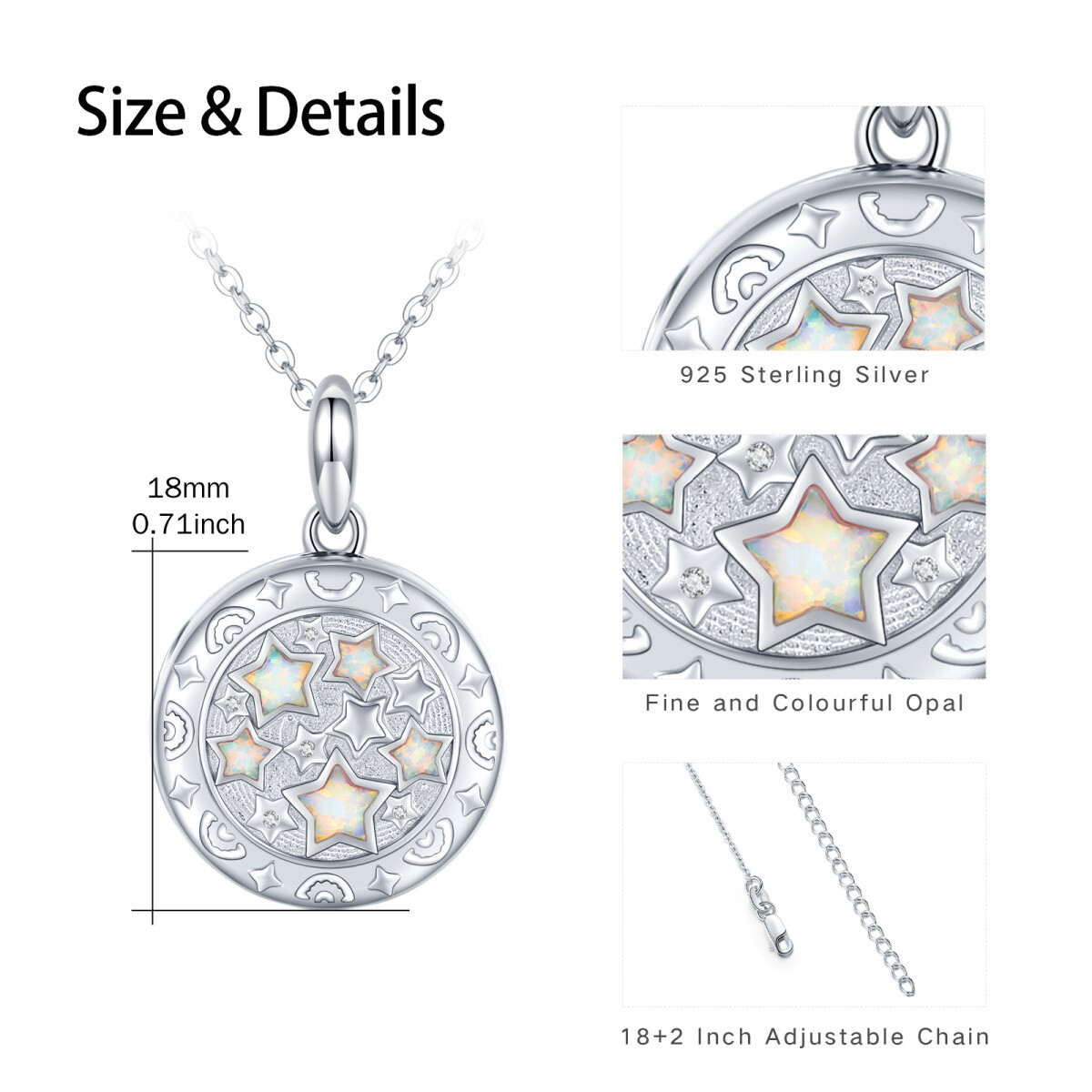 Collana con medaglione in argento sterling a forma di stella opale a cinque punte, personalizzata con foto.-4