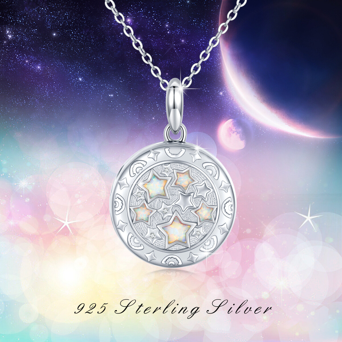 Collana con medaglione in argento sterling a forma di stella opale a cinque punte, personalizzata con foto.-5