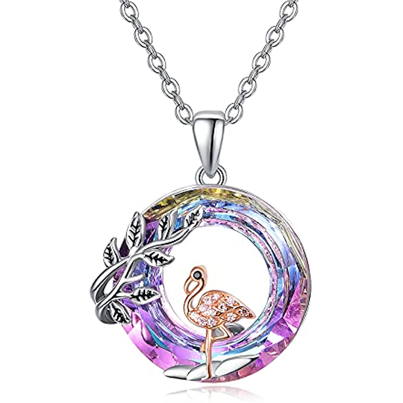 Sterling Silber Flamingo Kristall Anhänger Halskette-1