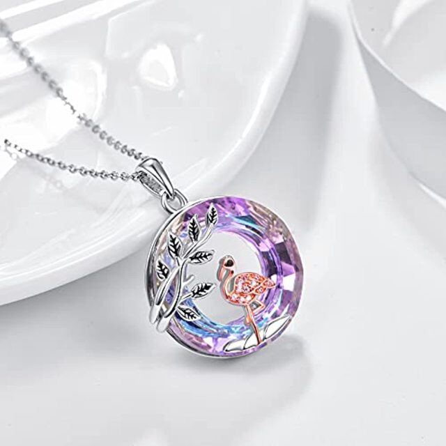 Sterling Silver Flamingo Crystal Pendant Necklace-3