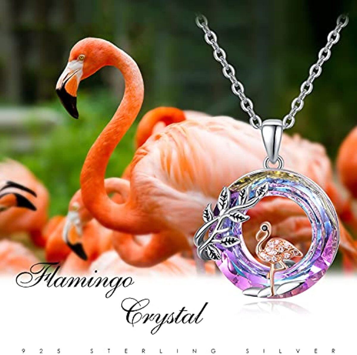 Collana con ciondolo di cristallo con fenicottero in argento sterling-4