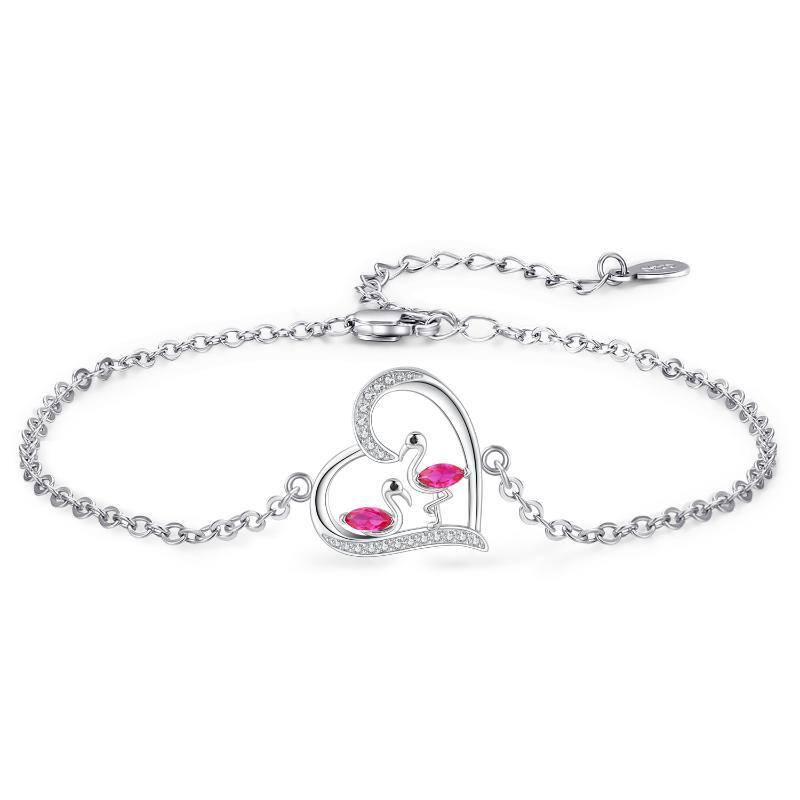 Sterling zilveren cubische zirkonia flamingo hanger armband-1