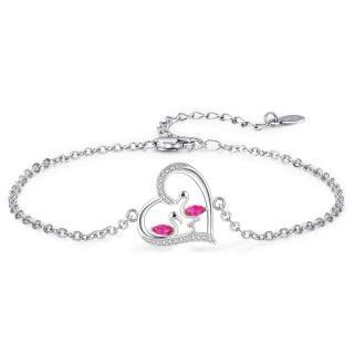 Sterling Silver Cubic Zirconia Flamingo Pendant Bracelet-2