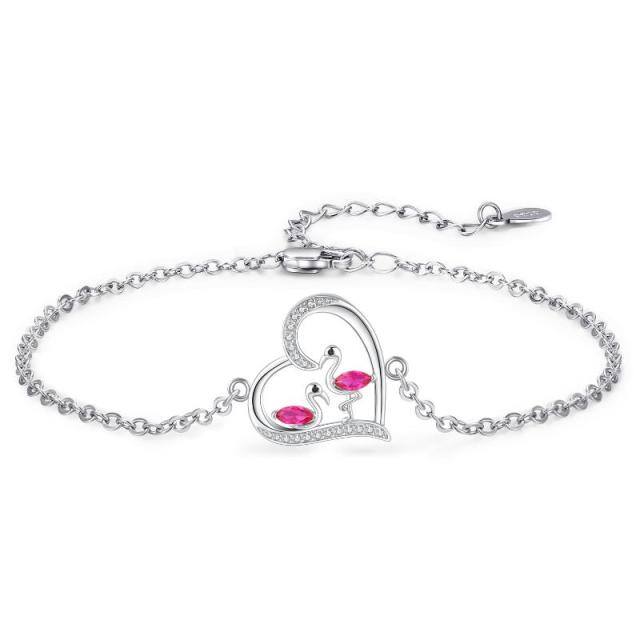 Sterling Silber Cubic Zirkonia Flamingo-Anhänger Armband-1